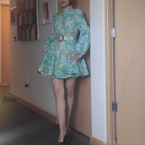 Zimmermann High Tide Buttoned mini dress sz 1 Aqua Ikat Floral - Picture 13 of 13